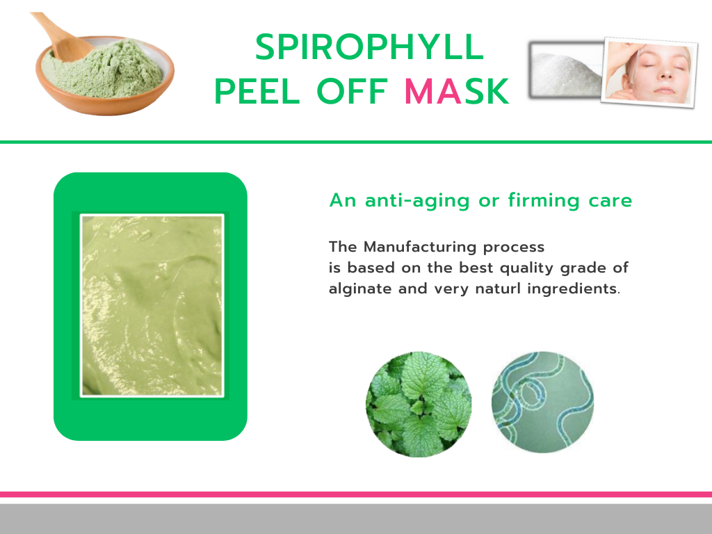 Spirophyll Peel Off Mask  มากส์สาหร่ายเกลียวทอง(Spirulina)อุดมด้วยกรดอะมิโน,คลอโรฟีลล์ วิตามินและแร่ธาตุ ช่วยกระชับผิวและลดริ้วรอย